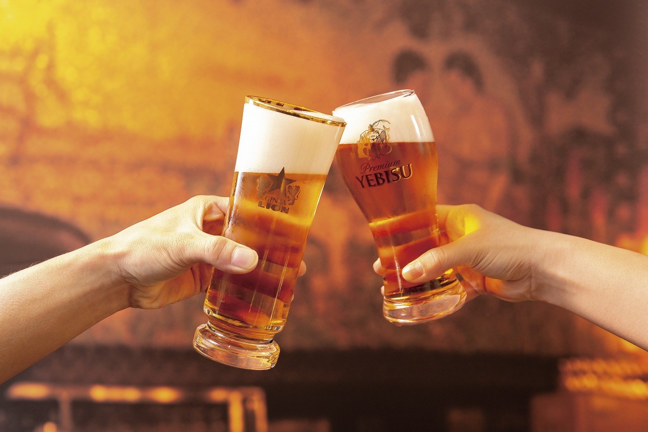 サッポロ生ビール黒ラベルとヱビスビールで乾杯